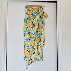Never Fully Dressed jaspere tie-front wrap skirt floral yellow/gold/blue
